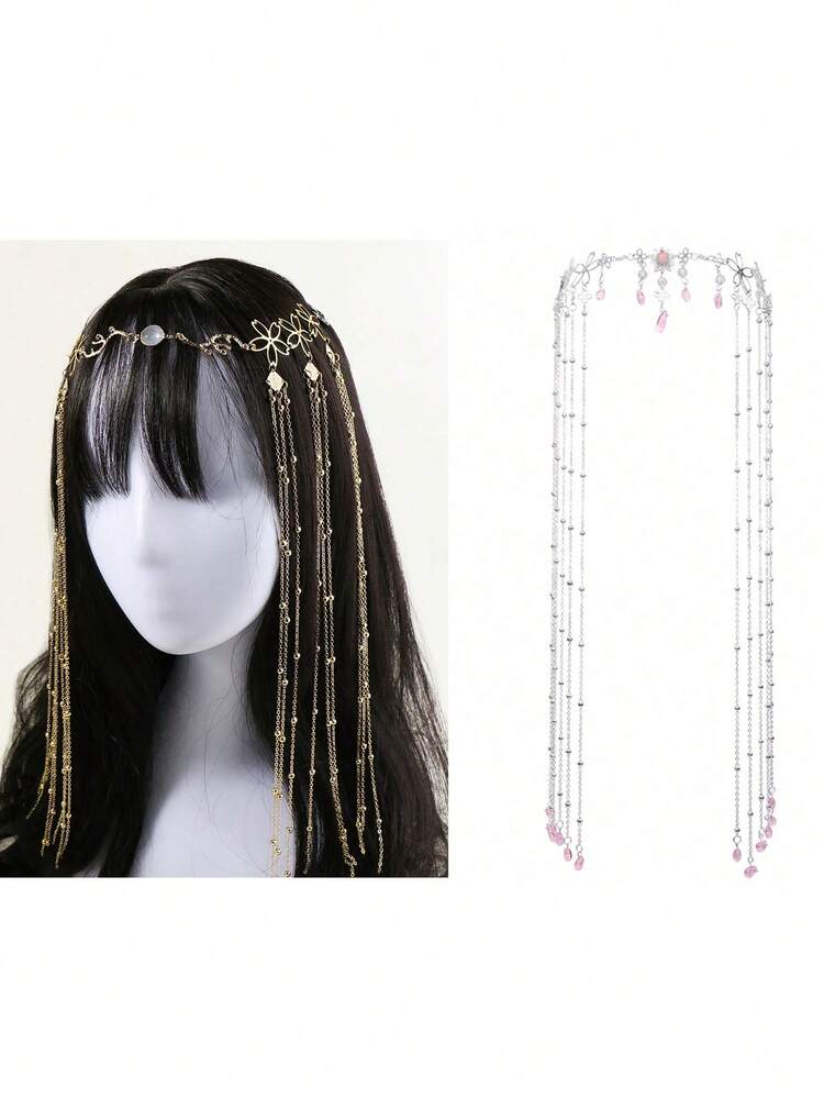 1 Peça Acessório de Cabeça Elegante com Corrente e Borla, Corrente de Cabelo, Joia de Cabeça, Joia de Cabelo, Acessório de Cabelo, Casamento, Traje de Festival, Acessórios de Rave, Acessórios de Cabelo, Noiva - Dourado - Visão 13