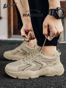 WARRIOR 1 par de zapatillas deportivas casuales de estilo grueso color caqui para pareja, modelo 2025 - Zapatillas de moda transpirables para ocio y deportes al aire libre, zapatillas de fitness y running, zapatillas para estudiantes, versátiles para fotografía y uso diario, zapatillas gruesas para mujer
