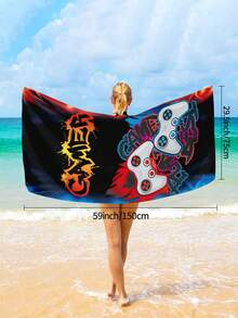 1 件视频游戏控制器沙滩巾、超大超细纤维沙滩毯、超强吸水浴巾适合旅行、游泳、潜水、冲浪、瑜伽、露营、沙滩配件夏季旅行、度假浴室装饰沙滩必需品、泳池浮球