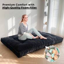 MAXYOYO 6" Futon Mattress,Velvet Thick Futons Sofa Couch Bed,Floor Mattress For Adults,Shredded Foam Filling, Full(Frame Not Included) - 黑色 - 查看 4