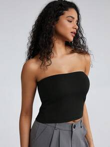 WINGSLOVE Women's Strapless Tube Top With Built-In Bra - Basic Backless Sleeveless Cropped Bandeau Top - Black - View 4