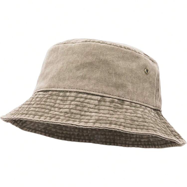 Bucket Hat, Wide Brim Washed Cotton Outdoor Hat Flat Top Cap Fishing Hiking Beach Sports - 灰色 - 查看 7