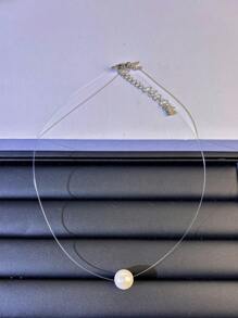 1 Stück modischer minimalistischer falscher Perlen Transparenter Fischerleine Halskette für Frauen, hochwertige vielseitige Fischerleine Halskette mit rundem Perlen Anhänger, nicht verblassende Schlüsselbein Kette, Neuheit 2025