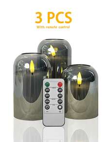 1/3件組 無火燭光燈 附定時器/遙控器，電池供電，逼真燭芯，溫暖火焰，適用於居家、臥室、婚禮、求婚、聖誕節、萬聖節、派對 - 灰色 - 查看 16