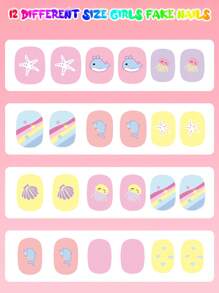 (168pcs And 24pcs) Kids Press-On Nails For Girls, Naio Kids False Nails, Pre-Glued Sticker Nails, Full Coverage Short Acrylic Nails Set For Girls Nail Art Decoration