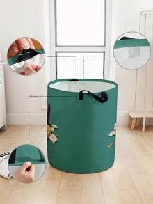 1 pieza Cesta de almacenamiento redonda plegable con asas, diseño de patrón de animal encantador, canasta de gran capacidad y multiusos para organizar la guardería, pañales de bebé, ropa, juguetes y accesorios