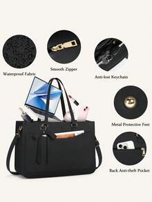 15.6 Inch Leather Laptop Tote Bag For Women - Waterproof Work Tote & Professional Office Briefcase | Large Capacity Computer Bag For Business, College & Travel (Fits Most 15.6" Laptops - màu đen - Xem 6