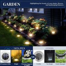 4/8/12/24pcs Solar Ground Lights, Outdoor 8LED Pathway Lights, Solar Garden Lights Landscape Lighting, Patio, Lawn, Driveway,White Light - 暖光 Warm Light - 查看 4