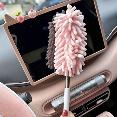 1pc Pink Extendable Car Duster, Mini Detailing Brush For Interior Cleaning, Removable And Washable For Dashboard, Steering Wheel And Console