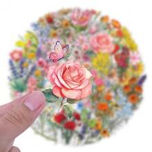 62Pcs Flowers Stickers Pack, Aesthetic Stickers For Suitcase, Journal, Scrapbook, Water Bottle, Laptop, Computer, Skateboard, Notebook,PET Transparent Sticker