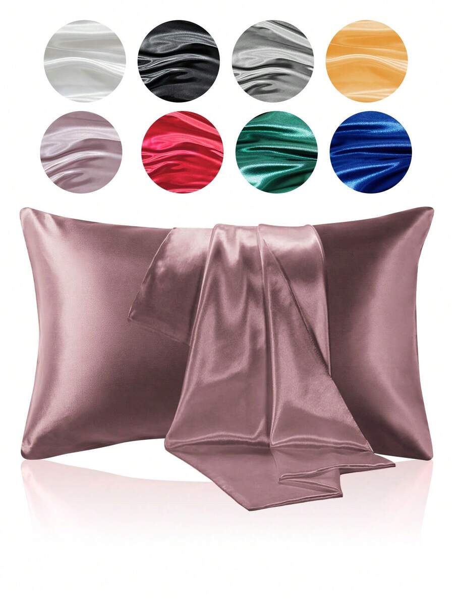 1pc Satin Pillowcase, Silk-Like For Hair & Skin Health - Luxurious Plush Smooth, Breathable Wrinkle-Free, Enhances Sleep - The Perfect Family Gift, Autumn Decor, Room Decor, Back To School, School Supplies - Hot Pink - View 1