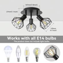 Retro Iron Pendant Light, Rotatable Ceiling Lamp, E27/E14 Bulb, Suitable For Living Room, Dining Room, Bedroom, Kitchen, Hallway, Coffee Shop, Art Gallery, 85-265V - Rotatable Iron Cage Chandelier - View 16