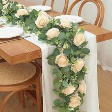 1pc 1.8m / 2.2m Artificial Eucalyptus Flower Garland, With Flowers, 6 /10 White Rose Vine Flower Garland, Home Decoration, Artificial Vine, Green Plant Flower Garland, Wedding Party Center Decoration, Table Decoration, Pipe Decoration - White - View 7