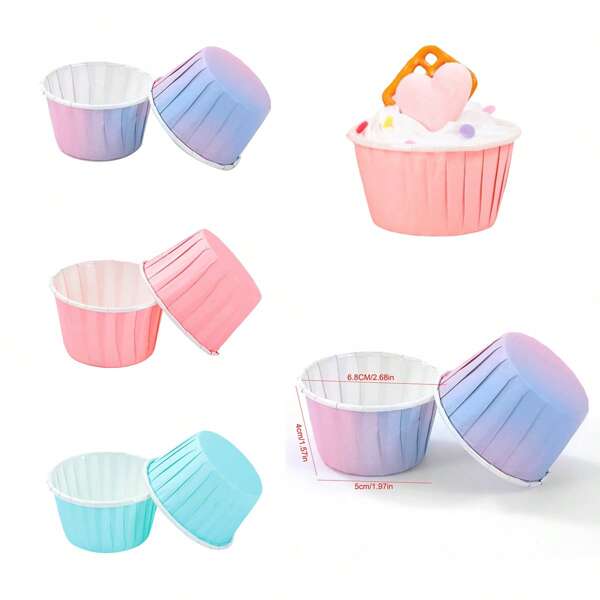 LIFETALK 50pcs Gradient Pink Medium Round Baking Muffin Cups