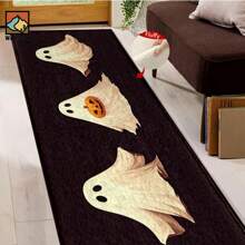 1 pièce Tapis antidérapant de salle de bain avec motif de citrouille fantôme d'Halloween, en matériau de cachemire artificiel, avec décoration moelleuse, convient pour les portes, les salles de bain, les cuisines et autres occasions, lavable en machine, antidérapant, décoration quotidienne, peut être offert en cadeau