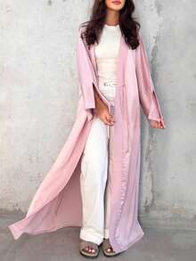 1 chiếc đầm kiểu satin dành cho nữ. Chiếc đầm thanh lịch này cũng có phiên bản dài kiểu Abaya, phù hợp cho cả mặc hàng ngày và những dịp đặc biệt. Thích hợp cho lễ Eid mùa xuân. - Màu Hồng baby - Xem 4