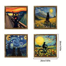 1 幅 2D 平面黑猫与水果碗壁画 - 复古木框油画，梵高风格星夜装饰，适合客厅、卧室、办公室 - 独特的家居礼物创意，桌面装饰，趣味设计，木框，2D 平面艺术品