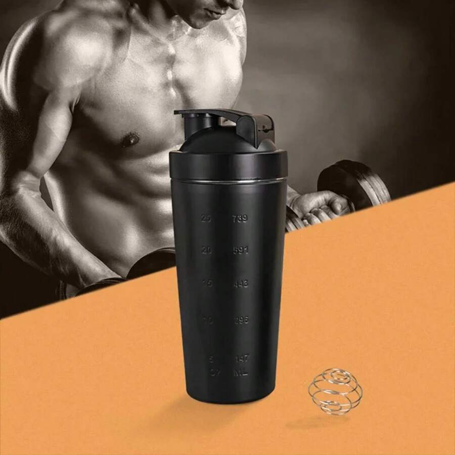 Portable Stainless Steel Shaker Bottle Protein Powder Leak Proof Shaker Cup Sport Mug With Scale Outdoor Fitness Whey Shakes Cup - màu đen - Xem 1