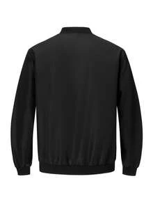 Men's Bomber Jacket Lightweight Casual Spring Fall Windbreaker Softshell Coat With Pocket - Black - View 3