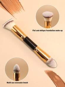 2件套双头化妆刷套装，含腮红刷、粉底刷、定妆刷、散粉刷，旅行化妆工具 - 金色 - 查看 3
