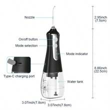 Portable Rechargeable Water Flosser, 3 Modes, IPX7 Waterproof, 300ml Water Capacity, Dental Water Jet For Teeth Cleaning - Black - View 5