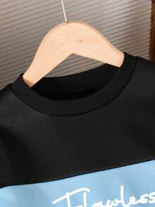 青少年男孩字母印花保暖圆领运动衫和裤子套装 - 黑色 - 查看 3