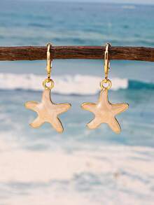 1 对简约珐琅海星时尚耳环，适合女士，适合派对、通勤和日常佩戴 - 清新海星 - 查看 14