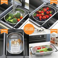 Over The Sink Colander - Strainers And Colanders - Sink Strainer Basket - Expandable Fine Mesh Strainer With Rubber Grip For Veggie, Fruits, Pasta, Home Kitchen Essentials (9.5W X 13.4-21.3L X 3.3H) - 黑色 - 查看 2
