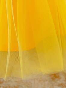 女婴泡泡袖公主薄纱派对连衣裙 - 黃色 - 查看 9