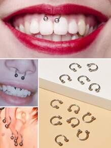 12 件不锈钢简约风格马蹄形鼻中隔环，医用钢鼻/身体穿孔首饰耳环环眉唇固定器，8 毫米