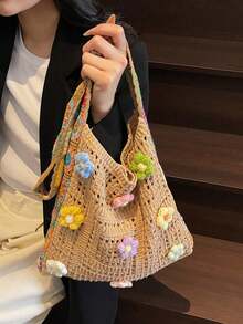Dedoo 这款时尚波西米亚风彩色斜挎包采用镂空编织工艺，融合了奶奶格子钩针图案，散发着复古手工质感和夏日气息。大容量敞口手提包，杏色涤纶材质，适合休闲外出和海滩度假，可作沙滩包、旅行配件、波西米亚风、编织纹理、大容量手提包，是度假必备，也适合工作、返校、波西米亚风穿搭、沙滩包、钩针编织等场合。 - 卡其色 - 查看 6