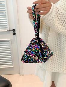 1 pieza Bolso de hombro con correa magnética a presión con cremallera de cristal sintético brillante de PVC, adecuado para mujeres, outfit de fiesta - Multicolor - Ver 4