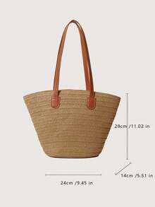 Yogodlns 女士编织篮手拿包顶部手柄包草编便携单肩包夏季沙滩派对钱包购物挎包女式大容量单肩包夏季编织篮手提包时尚沙滩包巴厘岛购物手提包腋下包