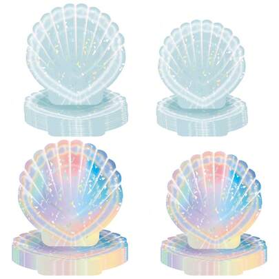 10pcs/20pcs/40pcs/50pcs/Set Colorful Summer Seashell Paper Plates, Scallop Shaped, Disposable Fan-Shaped Plates, Ocean Theme Party Tableware, Suitable For Spring Beach Picnic BBQ Table Decor, Mermaid Theme Party Supplies, Seashell Shaped Disposable Paper Plates, 7inch/9inch Elegant Paper Plate Set