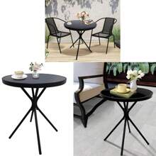 Small Outdoor Patio Side Table, Metal Bistro Table Round With Tempered Glass Tabletop, Compact Coffee Desk, Weather Resistant Portable End Table, Black