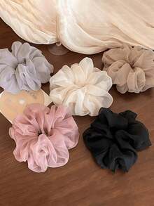1pc French Mesh Big Scrunchie, High-End Hair Tie For Ponytail, Chiffon Extra Large Foam Hair Scrunchies, Suitable For Daily Styling, Dates, Gatherings, Photos, Spring/Summer Outfits Accessories Head Accessories