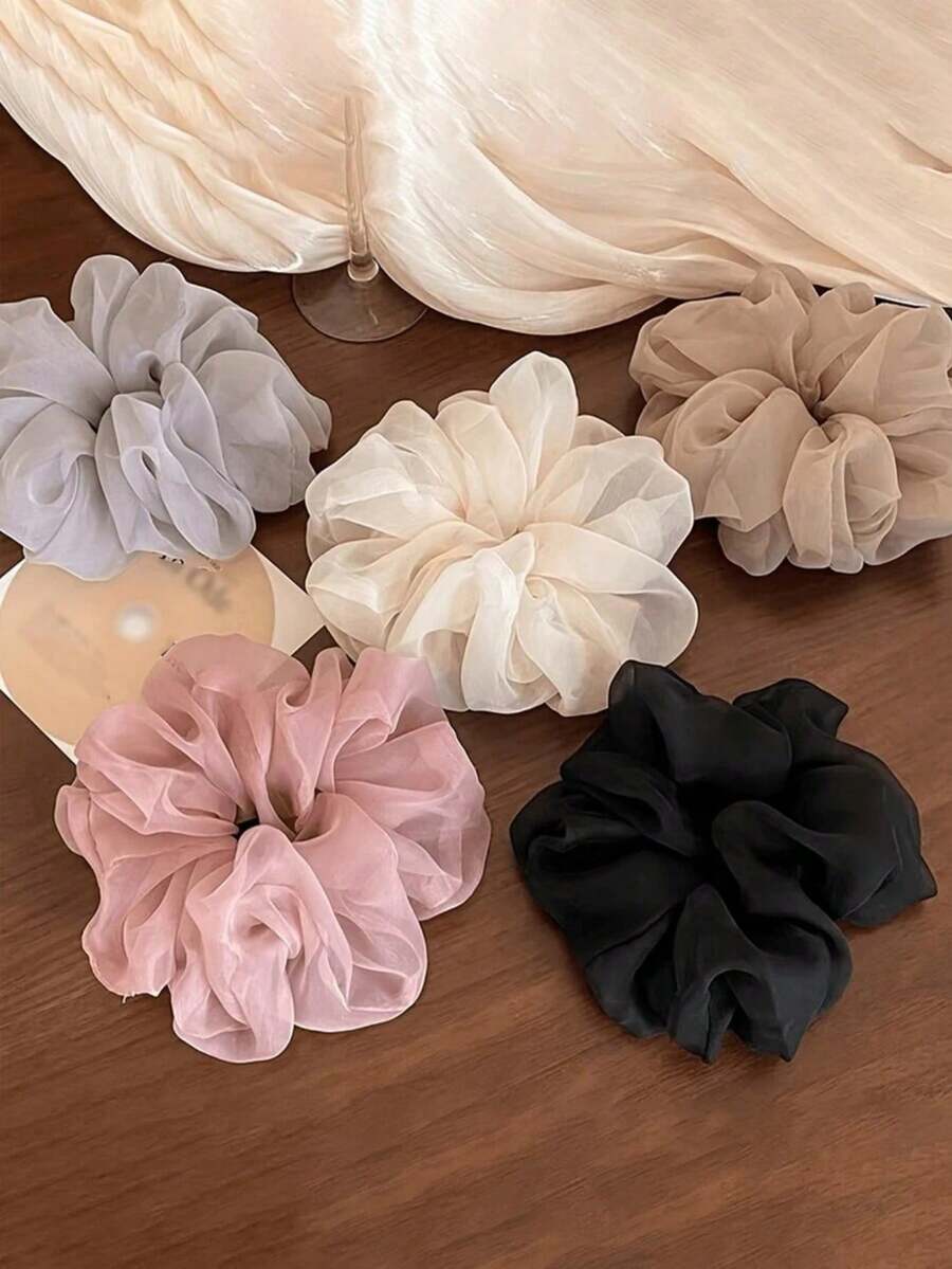 1pc French Mesh Big Scrunchie, High-End Hair Tie For Ponytail, Chiffon Extra Large Foam Hair Scrunchies, Suitable For Daily Styling, Dates, Gatherings, Photos, Spring/Summer Outfits Accessories Head Accessories