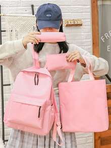 4 piezas Mochila multicompartimento de gran capacidad para estudiantes universitarios y viajes cortos, adecuada para ir y volver al colegio - Multicolor - Ver 7