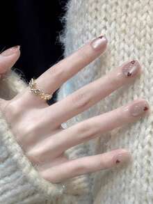 10片心形猫眼莲花紫色柔和飘逸亮泽高级手工美甲贴片，按压式美甲，美甲用品，手工按压式美甲 - 藕粉色 - 查看 4