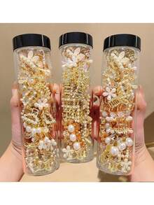 8 件装女士优雅仿珍珠发夹，多种金属迷你发夹，装饰性日常配饰及礼品，秋冬季花朵爪夹发饰，适合女士度假装扮和夏季海滩造型 - 白色 - 查看 1