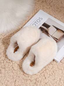 1 Pair Kids/Toddlers' Fabric Winter Slip-On Solid Color Simple Plush Lined Warm Comfortable Casual Indoor/Outdoor Anti-Slip Slippers - Beige - View 4