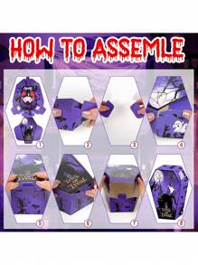 12 piezas Cajas de dulces de Halloween, cajas de papel con forma de ataúd con diseños de calavera, murciélago y fantasma para decoración y regalos de la fiesta de Halloween