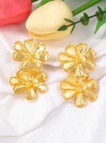 1 par de pendientes de gota con flor de aleación de moda para mujeres, pendientes de diseño de lujo de estilo personal creativo