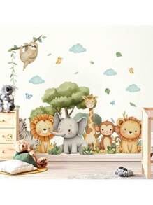 Watercolor Cute Forest Animal Wall Stickers - PVC Self-Adhesive Decals - For Toy Room/ Baby Room Decor / Nursery /Classroom Decor & Home Decoration & Cartoon Cute Animal Stickers & Birthday Present