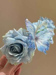1 件蓝色花卉发夹，新款蝴蝶发夹，高端度假风格，发饰，夏季配饰，旅行，爪夹，发夹，发夹，发夹，发夹 - 藍色 - 查看 7
