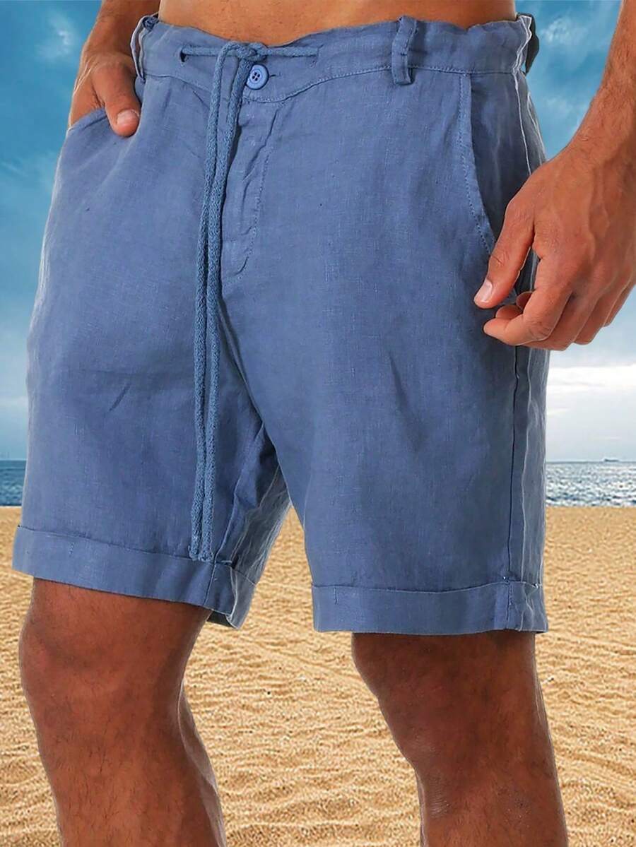 Men's Breathable Linen Beach Shorts, Summer Loose Men's Trousers - Blue - View 1