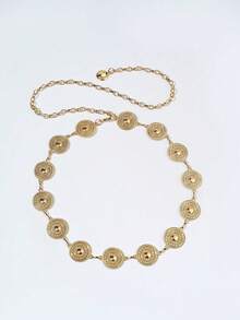 Women's Vintage Gold Belt, Engraved Disc Design, Elegant And Retro Style, Ideal For Dresses, Jeans And Skirts, Suitable For Daily Wear, Weddings, Parties, Dinners And Special Occasions - 黃金獎金 - 查看 7