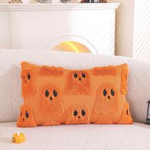 1 Pc Halloween Cute 3D Ghost Embroidered Plush Pillow Cover, Quilted Decorative Cushion Cover, Holiday Gift And Party Decor (Cover Only, No Pillow Insert) - White - View 8