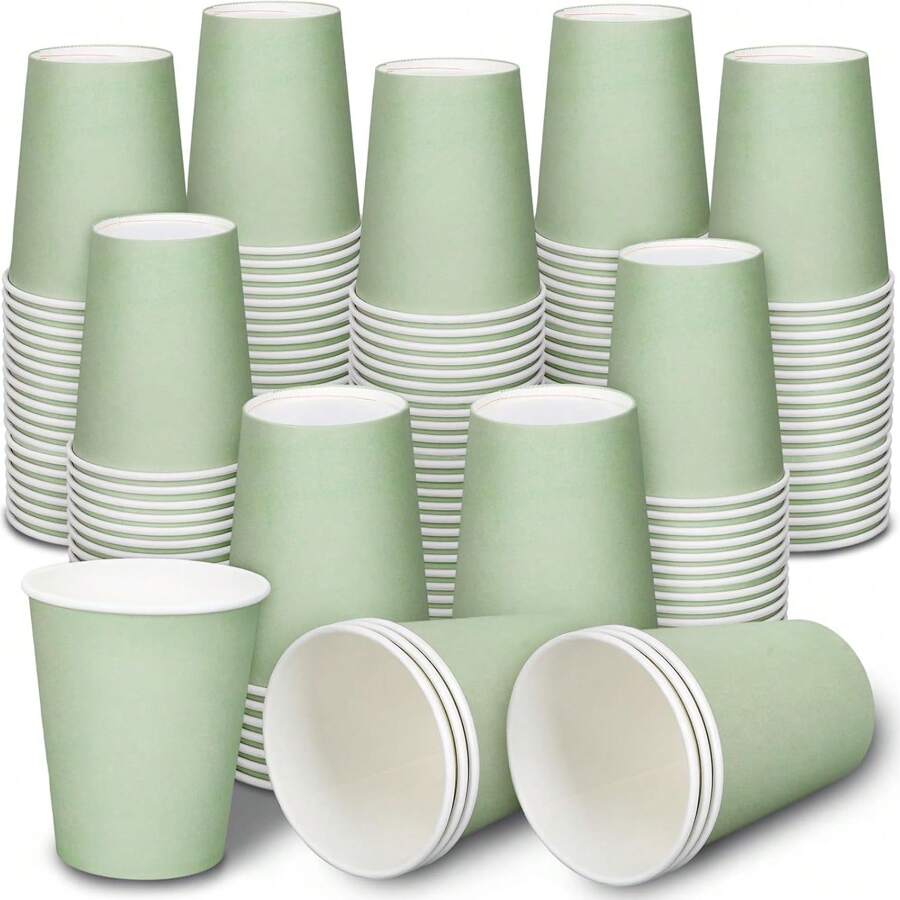 10/25/50/100pcs Sage Green Disposable Paper Cups, Cold Drink Cups And Coffee Cups, Suitable For Birthday Parties, Family Gatherings, Picnics, Party Decorations