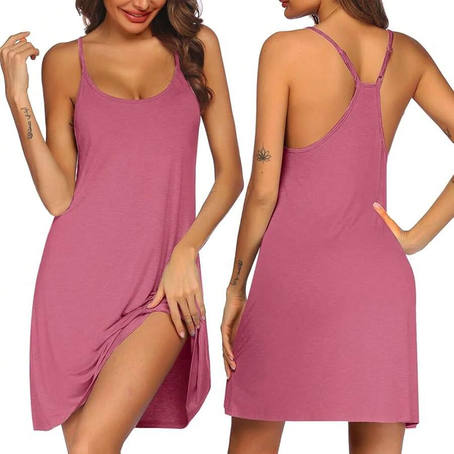 Women's Racerback Sleeveless Nightgown, Sleepwear - 桃紅色 - 查看 1
